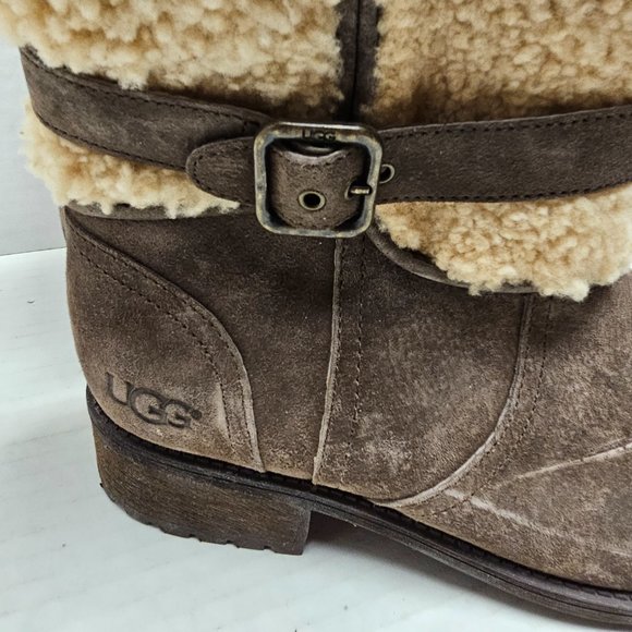 Womens UGG Blayre Brown Cream 1006039 Boots Cuff Sherpa Sheepskin 10 - Picture 3 of 16